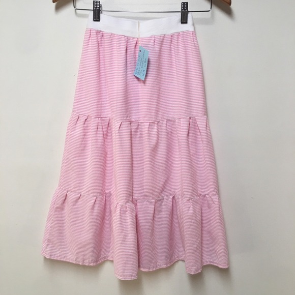 Skirt Girls M 8 100% Cotton Pink Stripe Ruffle Tier Maxi Mom and Pop's Kids - Picture 1 of 8